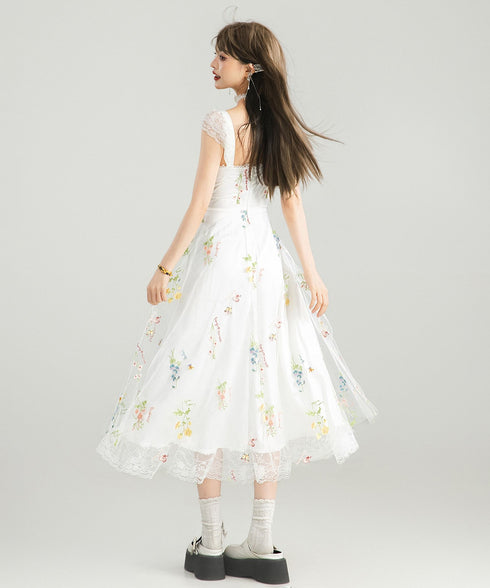 Floral Lace-Up Midi Dress